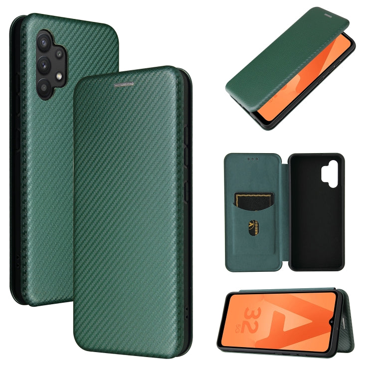 Dark green carbon-fiber texture magnetic flip phone case with card slot and window stand
