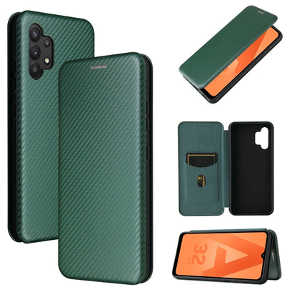 Dark green carbon-fiber texture magnetic flip phone case with card slot and window stand