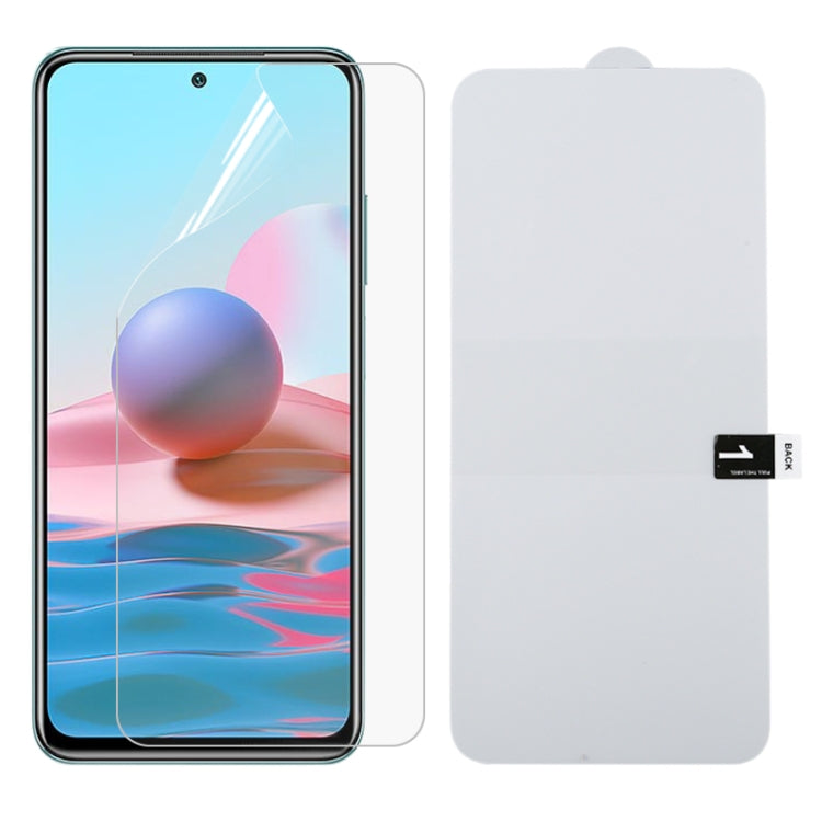 Full screen hydrogel film protector over smartphone, clear cover with blue display