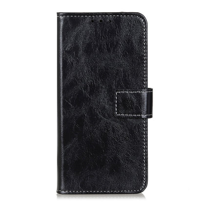 Black leather folio case with flip cover and magnetic strap detail