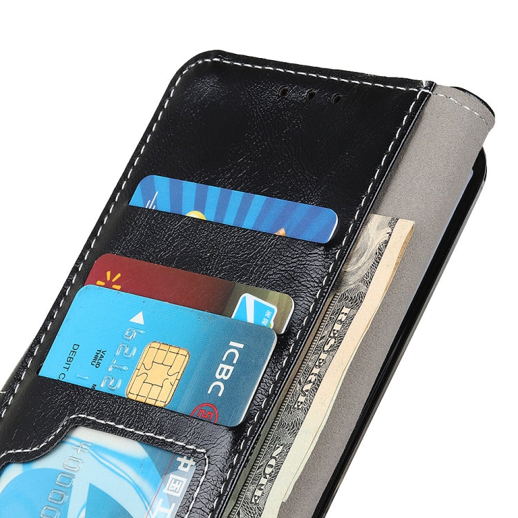Black leather wallet case close-up with credit card slots