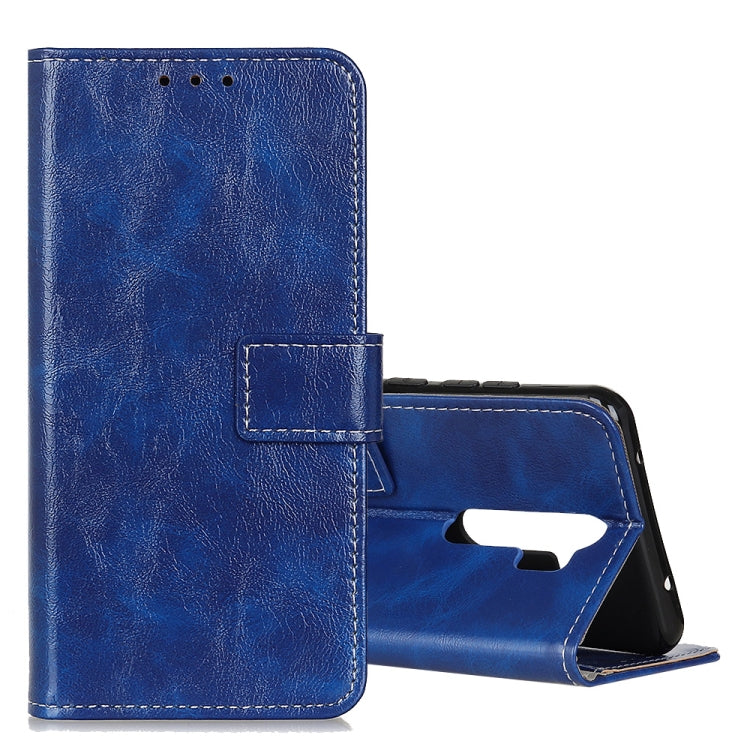 Blue flip leather wallet case with card slots and phone stand
