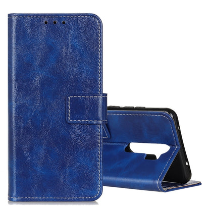 Blue flip leather wallet case with card slots and phone stand
