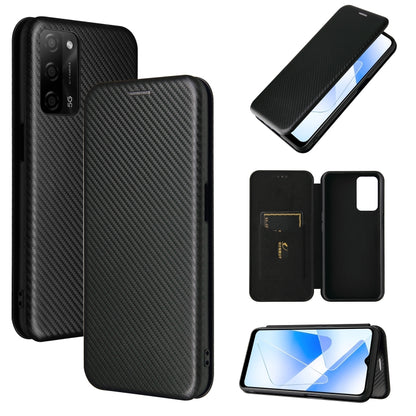 Black carbon fiber texture magnetic flip phone case with card slot