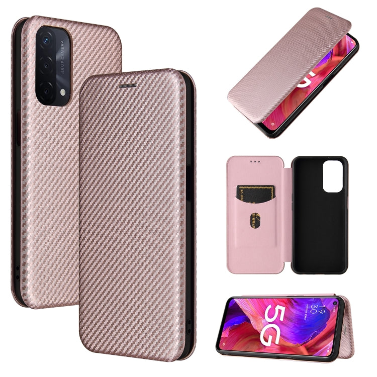 Rose-pink carbon-fiber textured magnetic flip phone case with card slot, TPU/PC/PU leather.