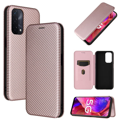 Rose-pink carbon-fiber textured magnetic flip phone case with card slot, TPU/PC/PU leather.