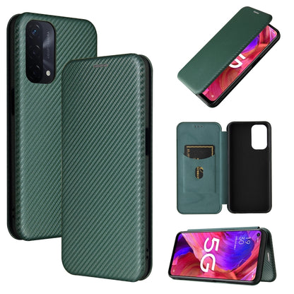 Green horizontal flip magnetic phone case with carbon-fiber texture and card slot, TPU/PC/PU.