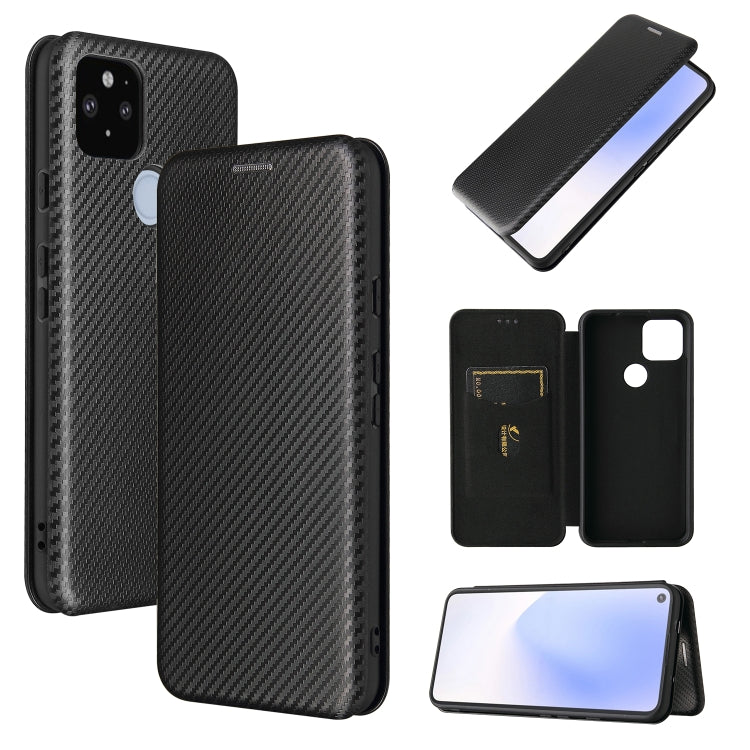 Magnetic flip phone case, carbon-fiber texture, card slot; dark gray/black.