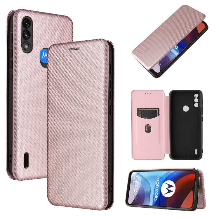 Rose pink carbon fiber texture magnetic flip phone case with card slot