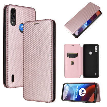 Rose pink carbon fiber texture magnetic flip phone case with card slot