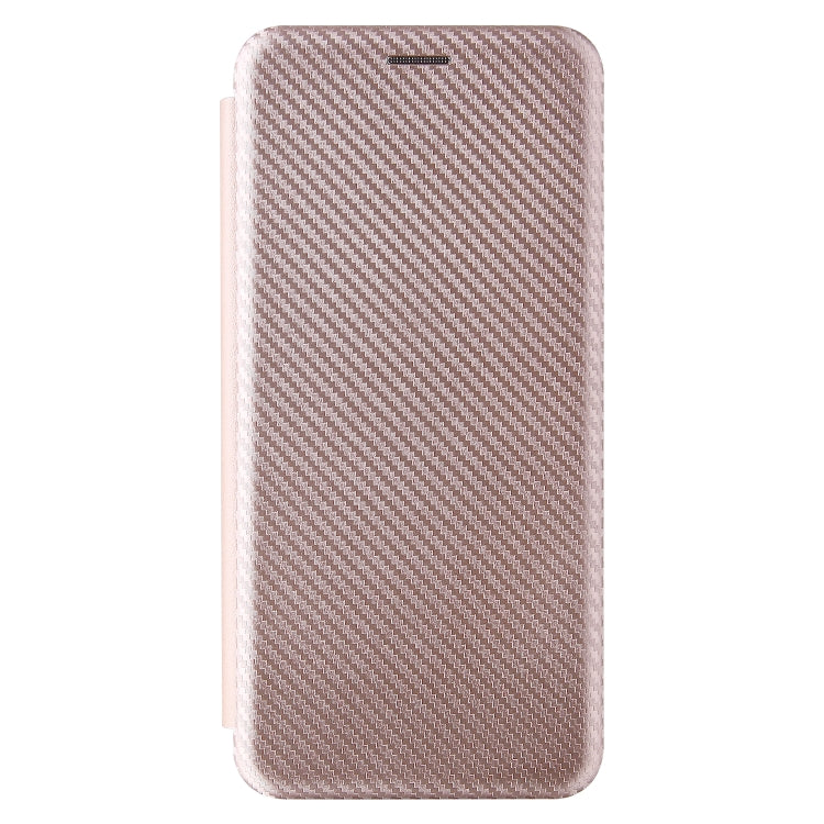 Light rose pink carbon fiber texture magnetic flip phone case, front cover closed