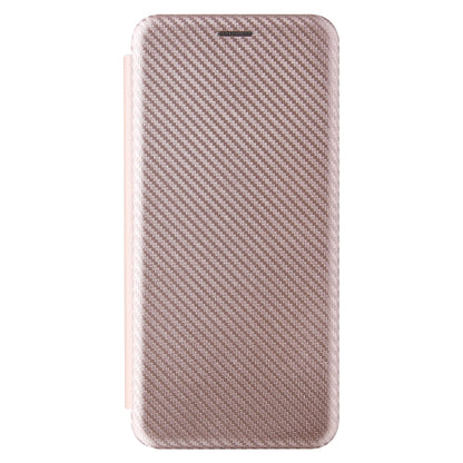 Light rose pink carbon fiber texture magnetic flip phone case, front cover closed