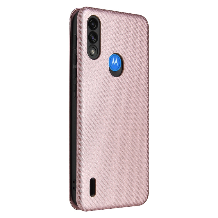 Rose pink carbon fiber texture magnetic flip phone case, back view with camera cutouts