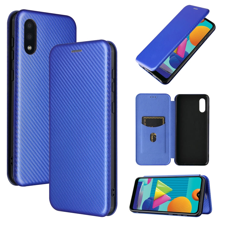 Blue carbon-fiber textured magnetic flip phone case with card slot, TPU/PC/PU leather.
