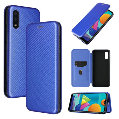 Blue carbon-fiber textured magnetic flip phone case with card slot, TPU/PC/PU leather.