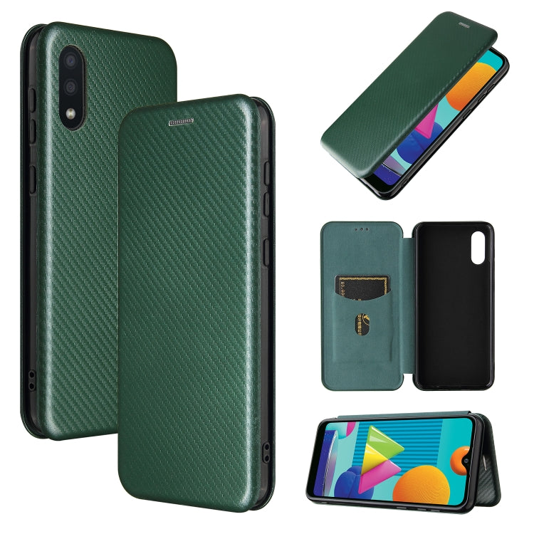 Green carbon-fiber textured magnetic flip phone case with card slot, TPU/PC/PU leather.