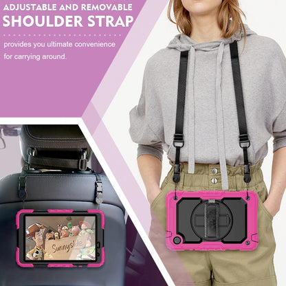 Rose red tablet case with adjustable removable shoulder strap and kickstand