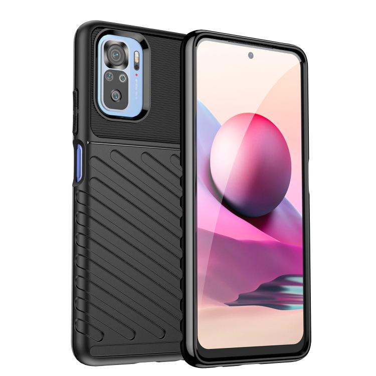 Black shockproof TPU phone case with textured grip and raised camera cutout