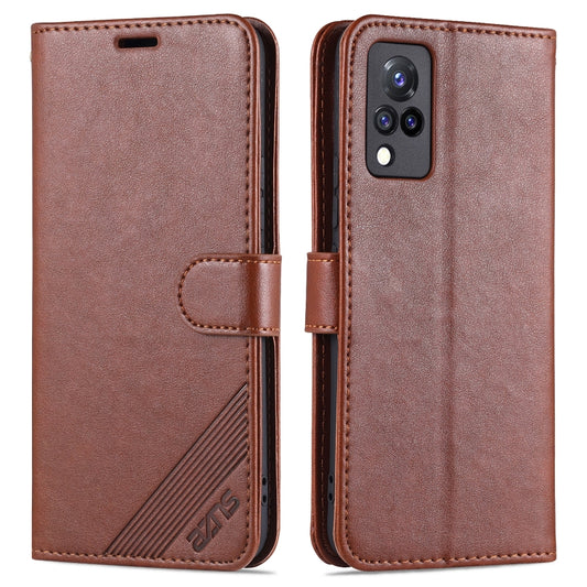 AZNS brown flip leather phone case with card slots and magnetic holder