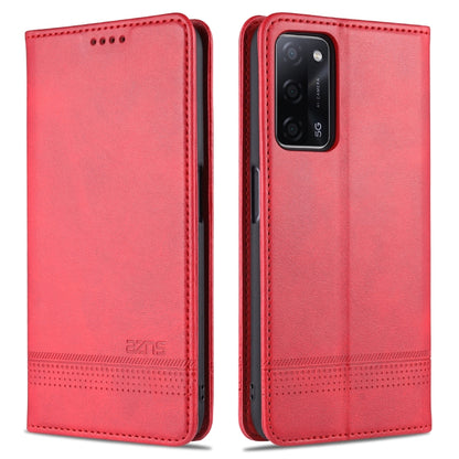 Red magnetic flip leather phone case with card slots and camera cutout