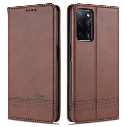 Brown magnetic flip leather phone case with card slots and camera cutout