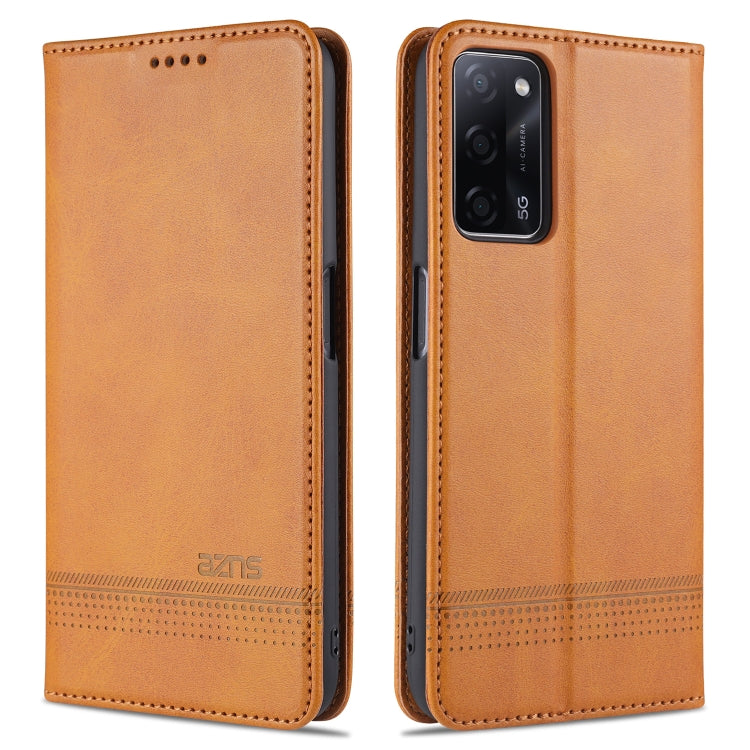 Tan magnetic flip leather phone case with card slots and camera cutout