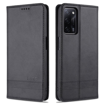 Magnetic flip leather phone case with card slots and wallet, black.