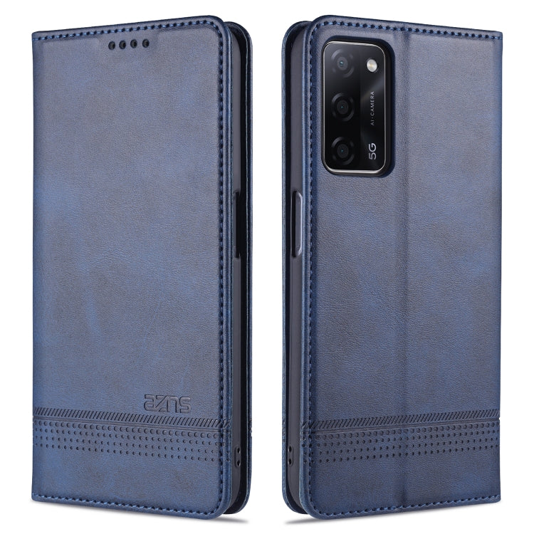 Blue magnetic flip leather phone case with card slots and camera cutout
