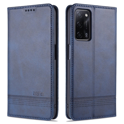 Blue magnetic flip leather phone case with card slots and camera cutout