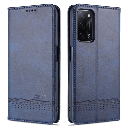 Blue magnetic flip leather phone case with card slots and camera cutout