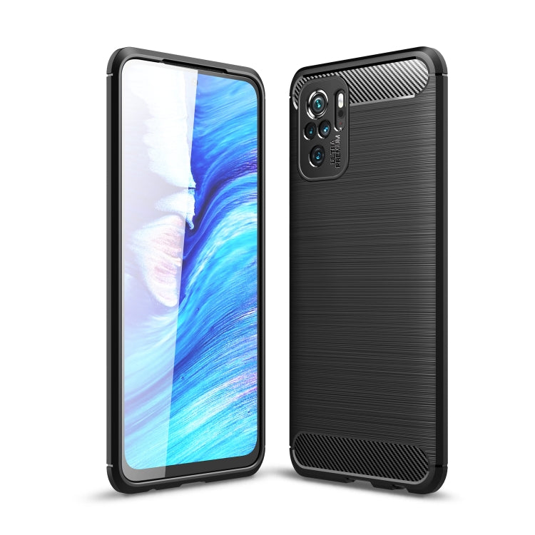 Black brushed carbon fiber TPU smartphone case with camera cutout and raised edges