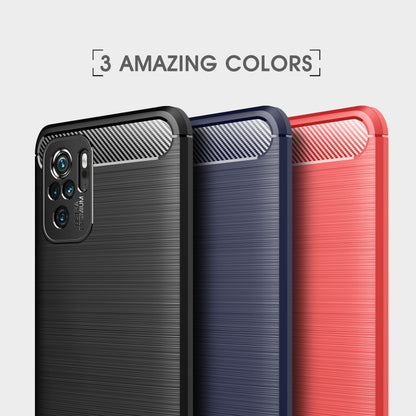 Smartphone case in three colors: black, navy blue, and red with carbon fiber accent