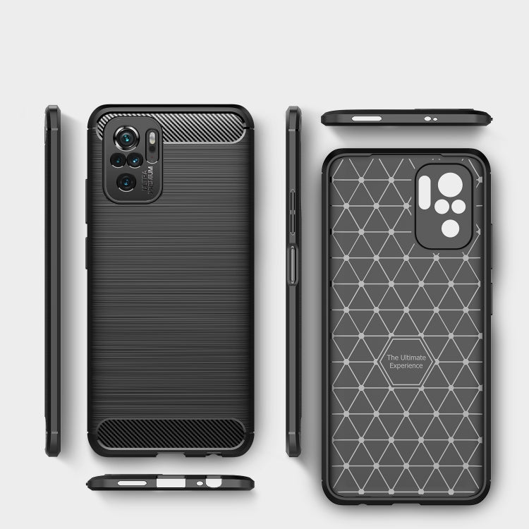 Black carbon fiber TPU smartphone case shown front and back with camera cutouts