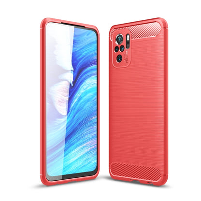 Red brushed carbon fiber TPU phone case with camera cutouts and textured grip