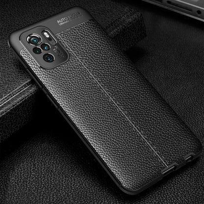 Litchi-textured TPU case for phone, matte black look, raised camera area, side protection