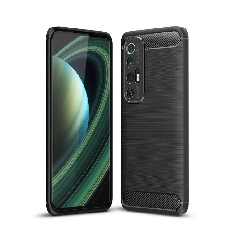Brushed carbon fiber TPU phone case with raised camera and side grips