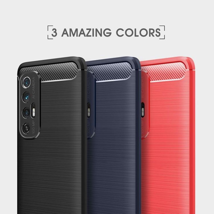 Brushed carbon fiber TPU phone case in three colors: black, navy, and red
