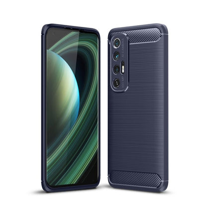 Brushed carbon fiber TPU phone case for Xiaomi Mi 10S, navy blue, side grip & camera cutouts