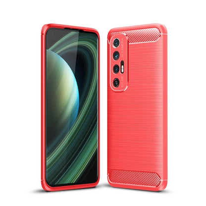 Brushed carbon fiber TPU phone case for Xiaomi Mi 10S, red, textured back & camera cutouts