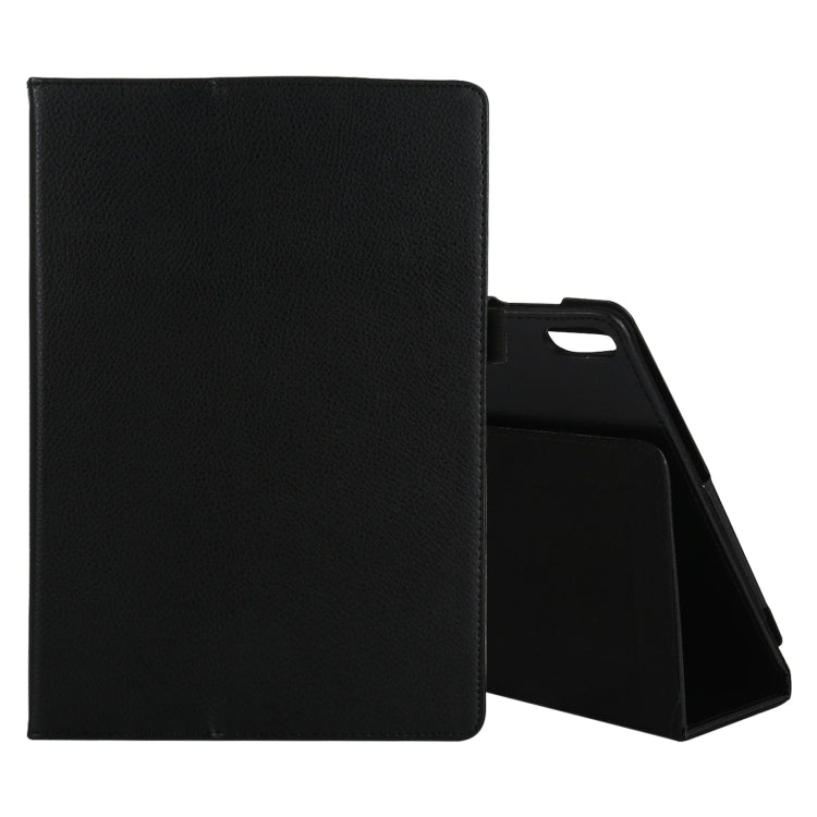 Black textured leather flip tablet case with card holder and pen slot