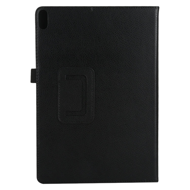 Black textured leather folio case with top-left camera cutout