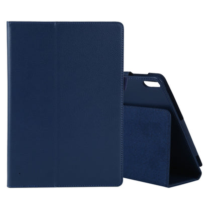 Blue textured leather flip tablet case with card holder and pen slot