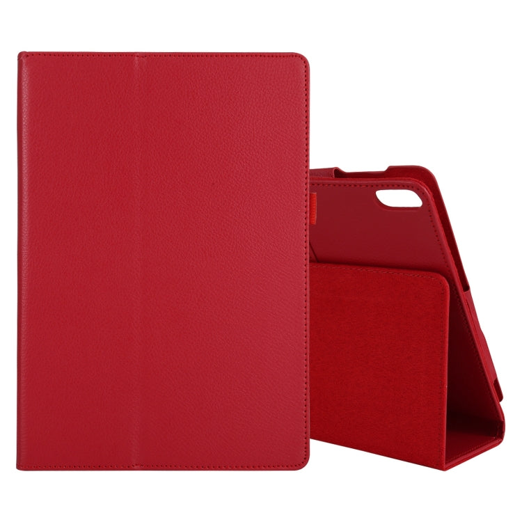 Red litchi-texture leather tablet case with flip cover, stand, and inner pocket