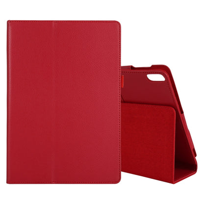 Red litchi-texture leather tablet case with flip cover, stand, and inner pocket