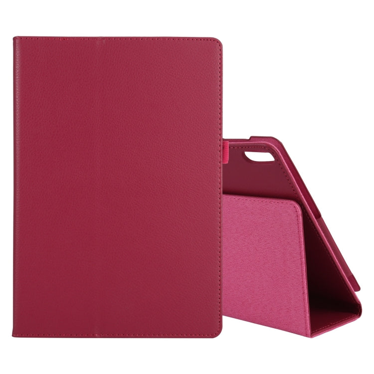 Pink litchi-texture leather tablet case with flip cover, stand, and inner pocket