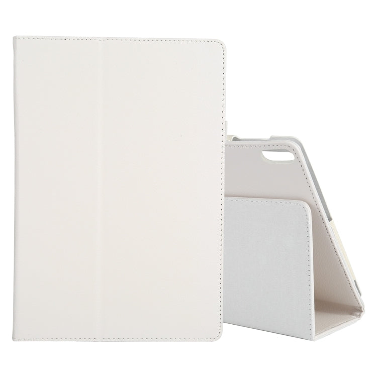 White litchi-texture leather tablet case with flip cover, stand, and inner pocket