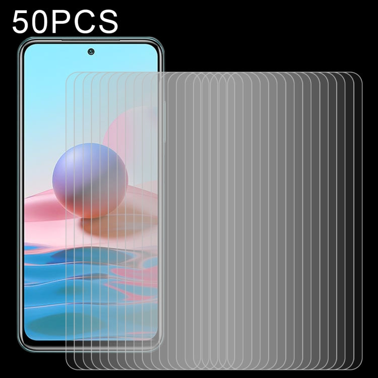 Tempered glass screen protector set (50 pack) for smartphone; multiple films stacked