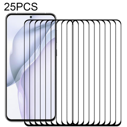 Pack of 25 full-cover tempered glass screen protectors, full-glue adhesive, black border