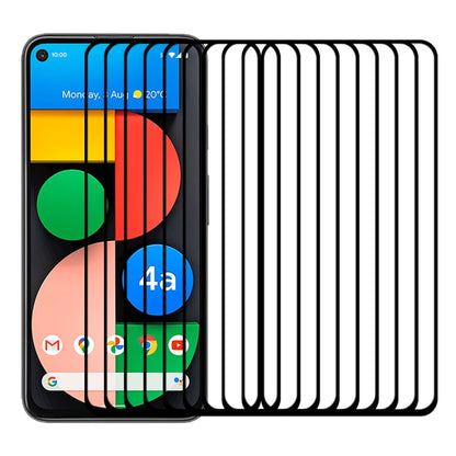 Set of 25 clear full-glue tempered glass screen protectors stacked over a phone screen