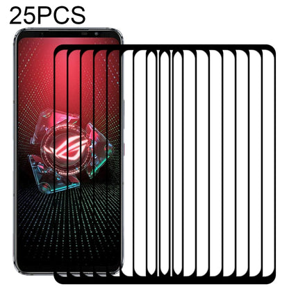 25-pack tempered glass screen protector set, clear films stacked over a phone display